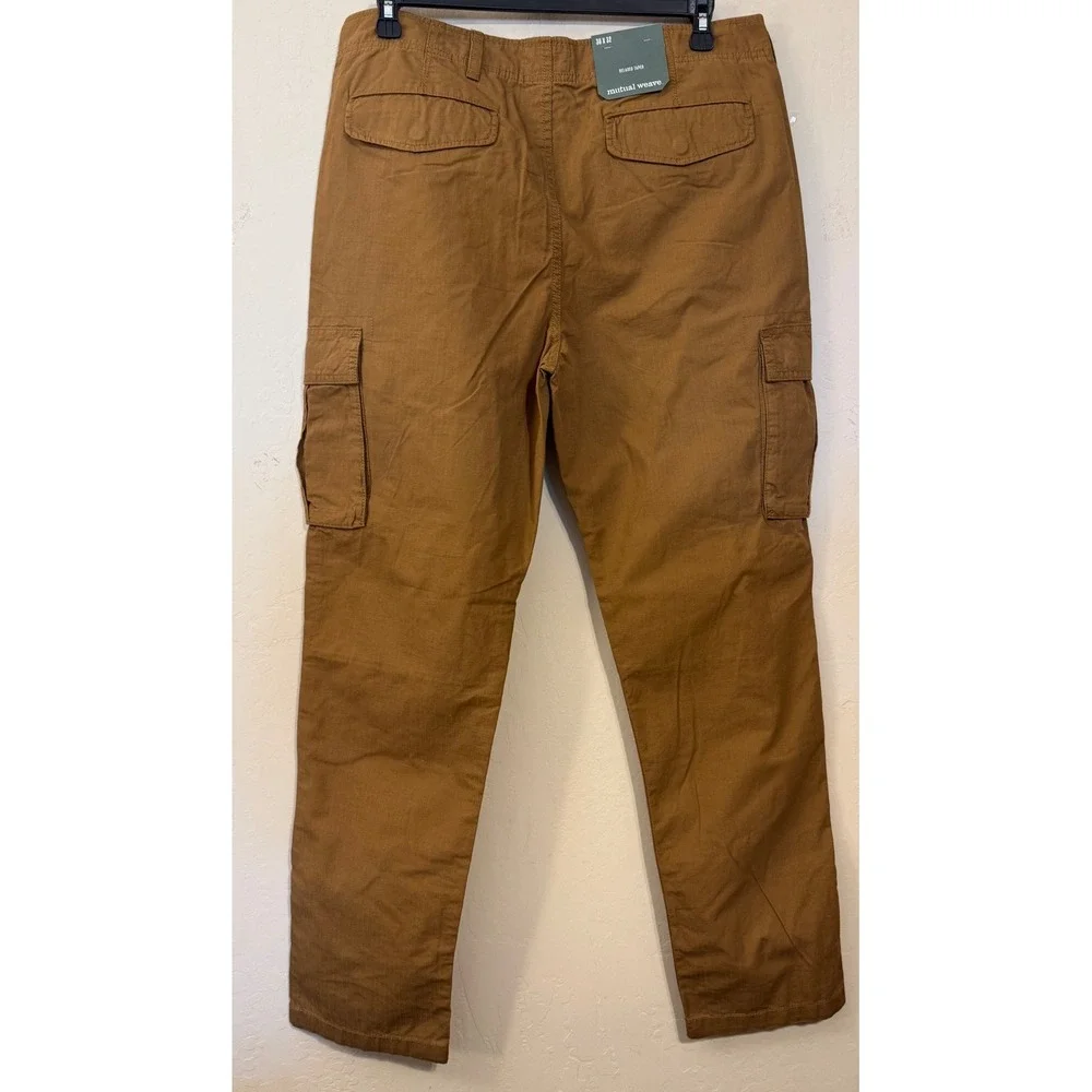 Mutual Weave Cargo Pants Men 36x32 Brown Relaxed Taper Ripstop Cotton UtilityNEW